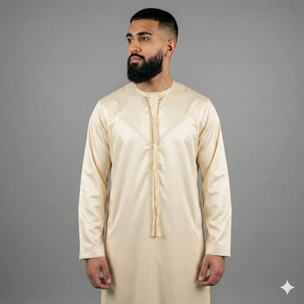Mens Emirati Tassel Thobe Shiny