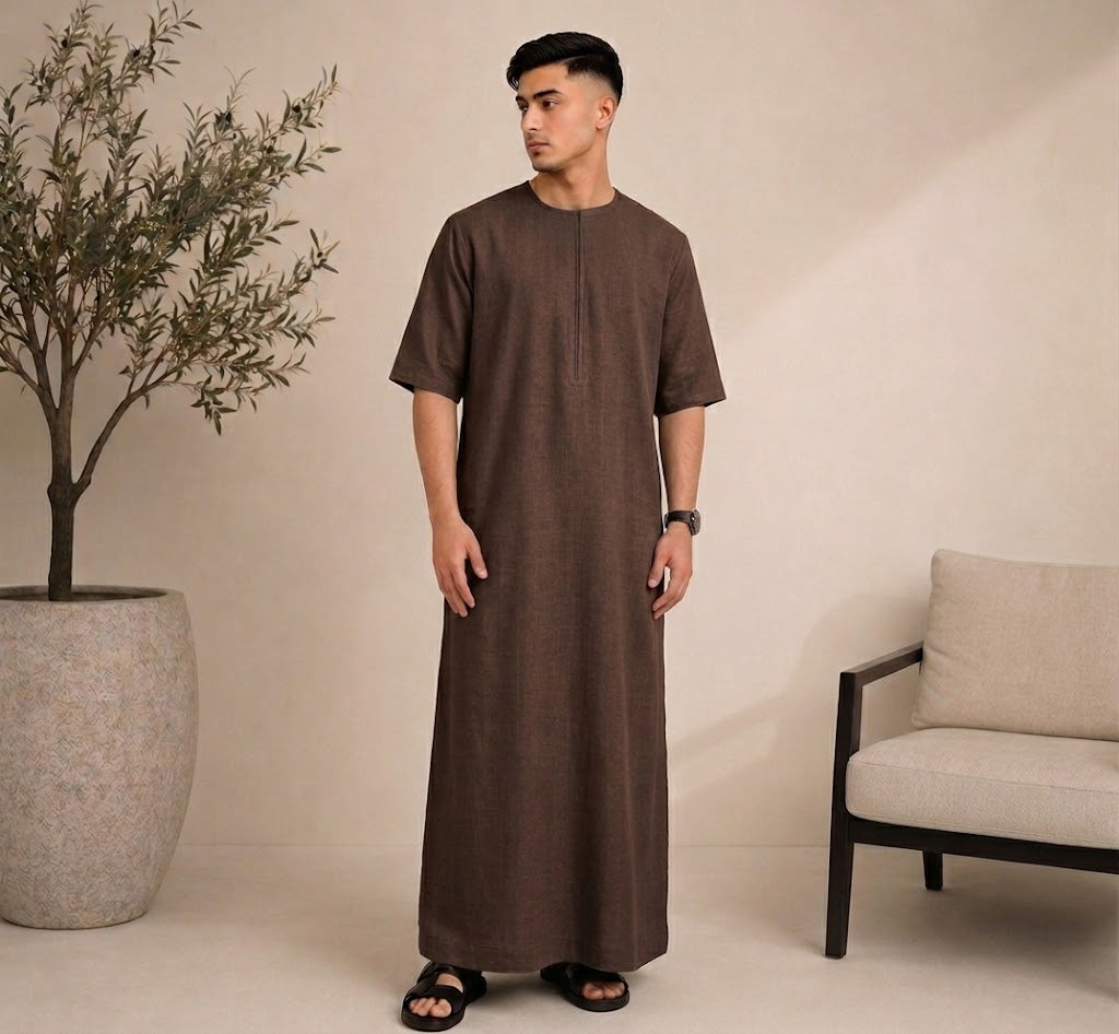 Linen Emirati Thobe Short Sleeve