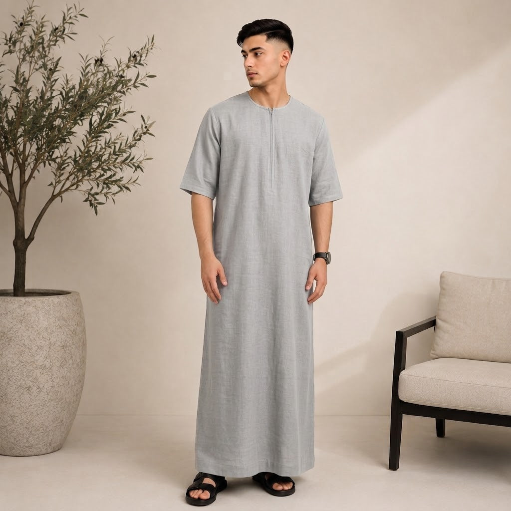 Linen Emirati Thobe Short Sleeve