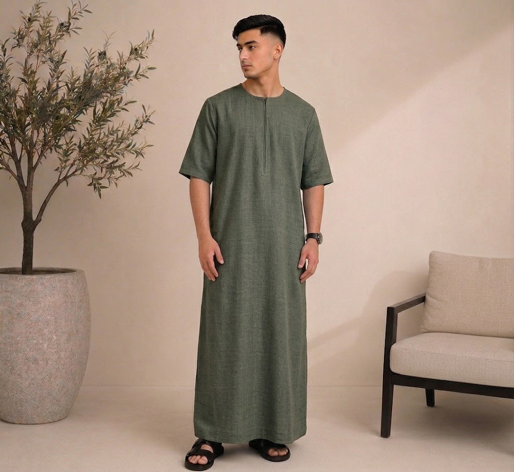 Linen Emirati Thobe Short Sleeve