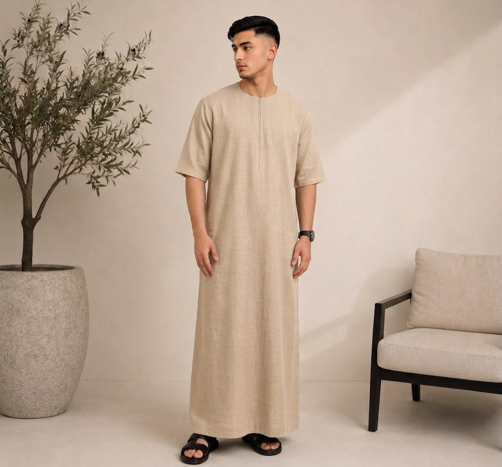 Linen Emirati Thobe Short Sleeve