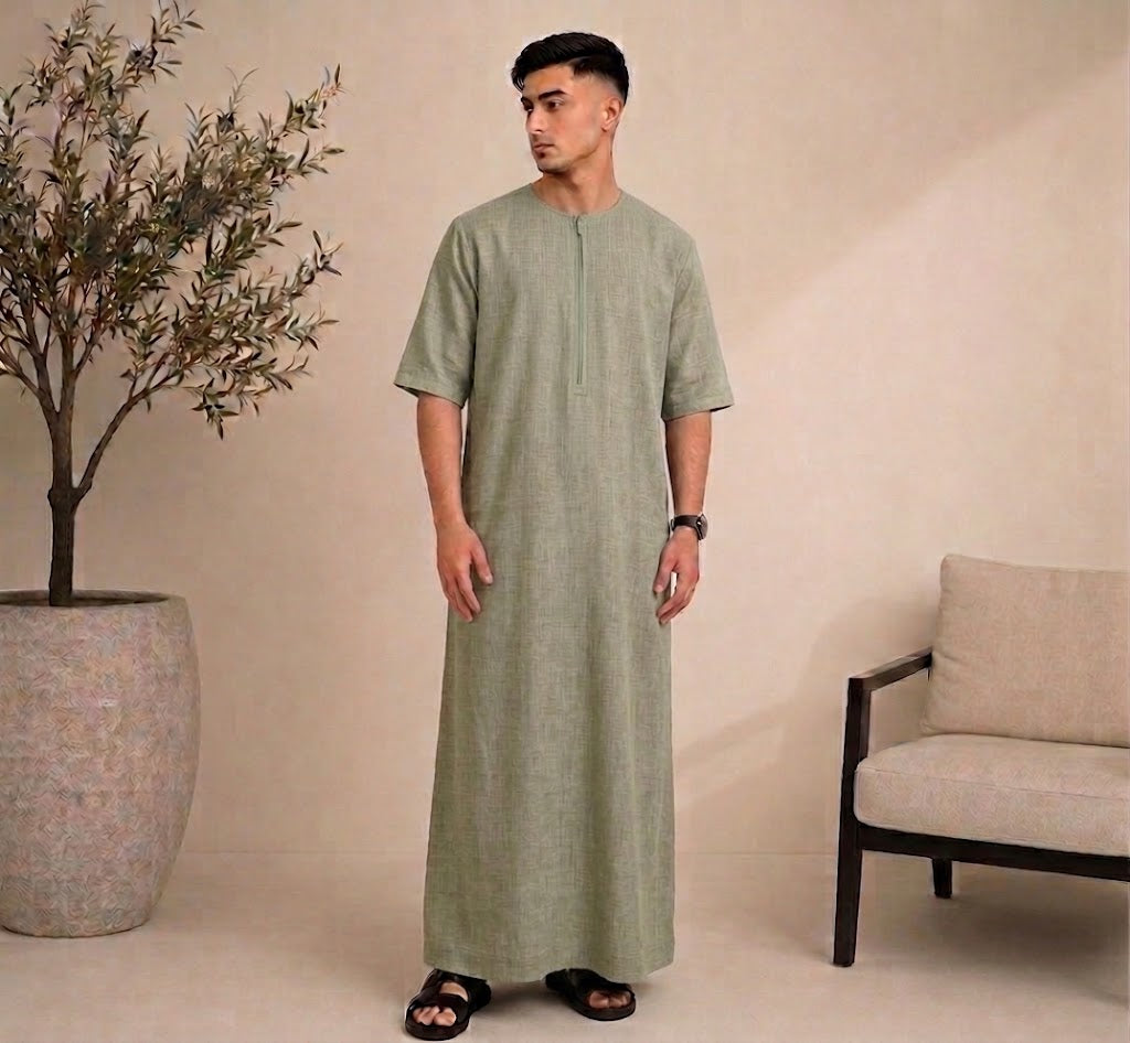 Linen Emirati Thobe Short Sleeve