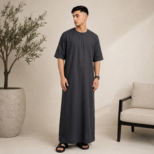 Linen Emirati Thobe Short Sleeve