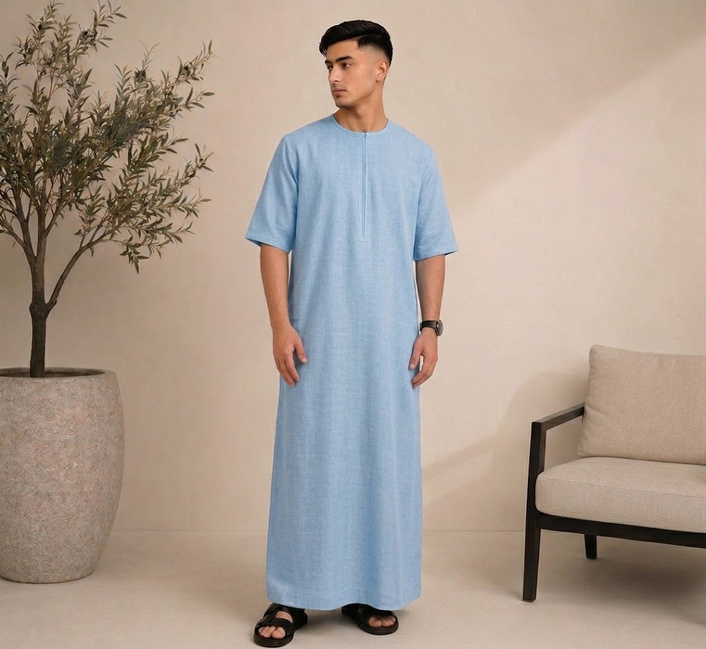 Linen Emirati Thobe Short Sleeve